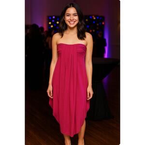 Jae Basilio Bamboo Fuchia Hot Pink Drapey XS Flowy Strapless Ruched Sexy Dress